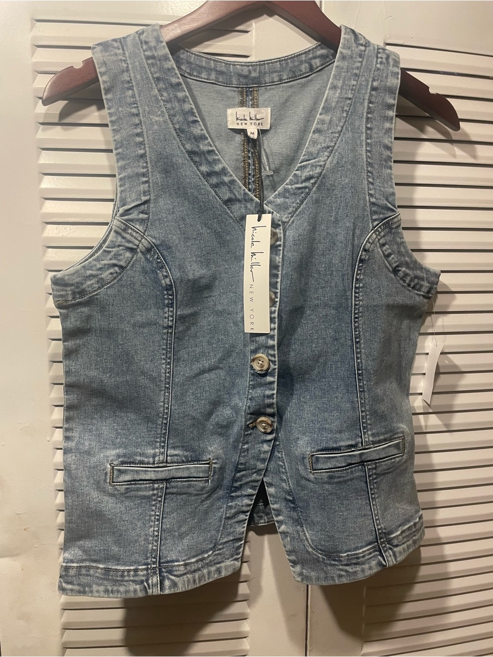 Nicole Millet Light Blue Denim Button-Front Vest